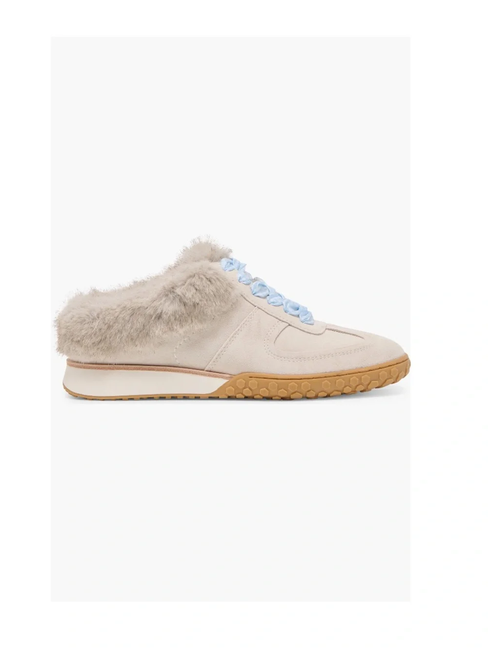 Dolce Vita Izzey Faux Fur Sneaker Mule Blue Accents & Taupe Suede Women’s 8.5